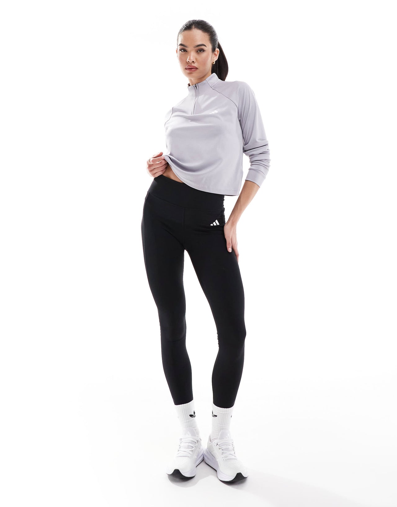 adidas Training Hyperglam 1/4 zip top in light grey