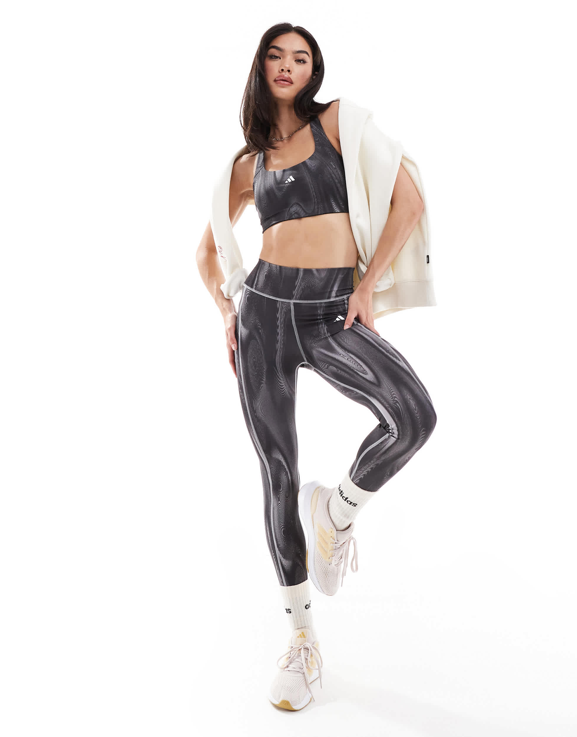 adidas Training leggings with phone pocket in grey print