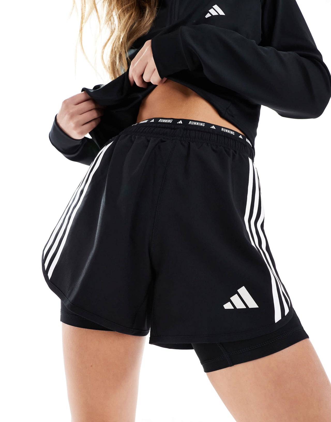 adidas Running Own The Run 2-in-1 shorts in black