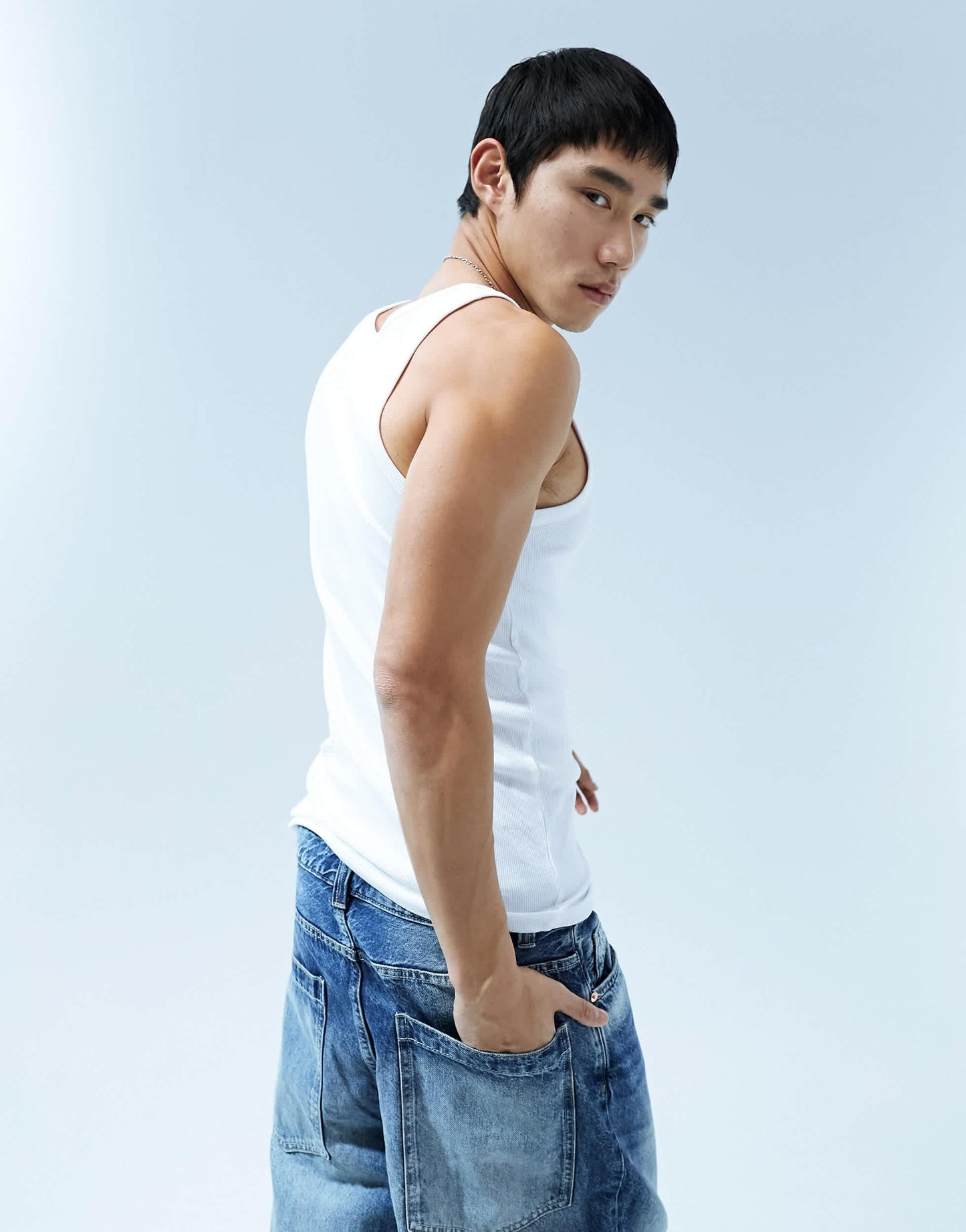 Bershka ribbed vest in white
