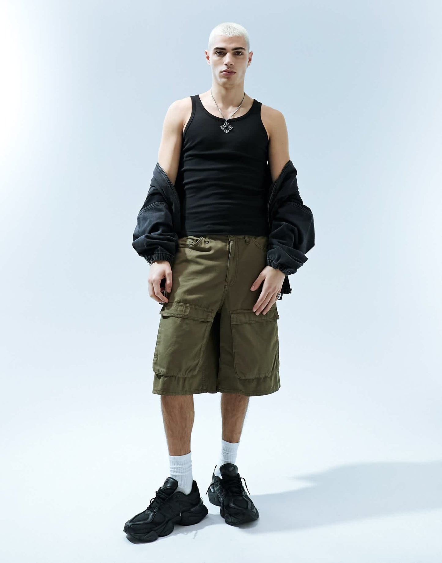 Bershka ribbed vest in black
