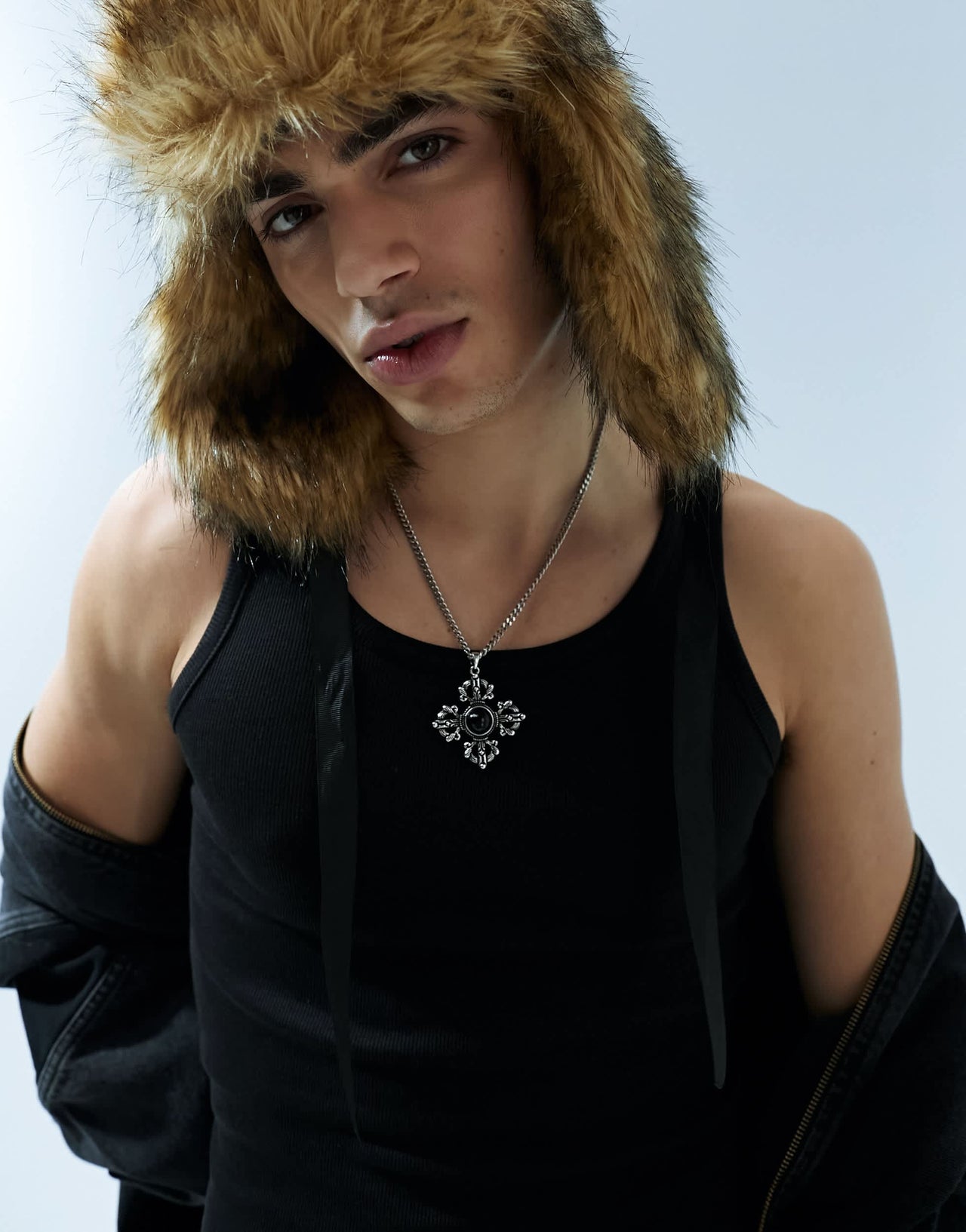 Bershka ribbed vest in black