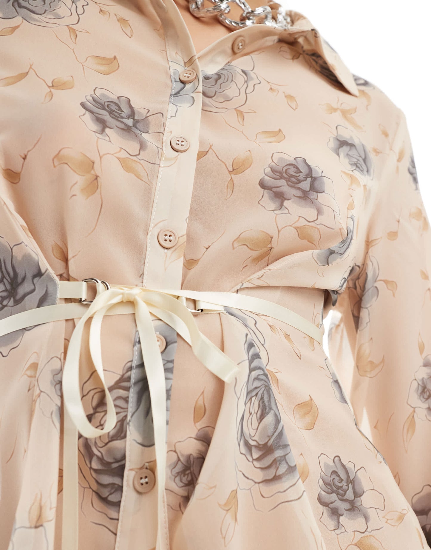 Motel tie detail vintage rose print blouse in pale yellow