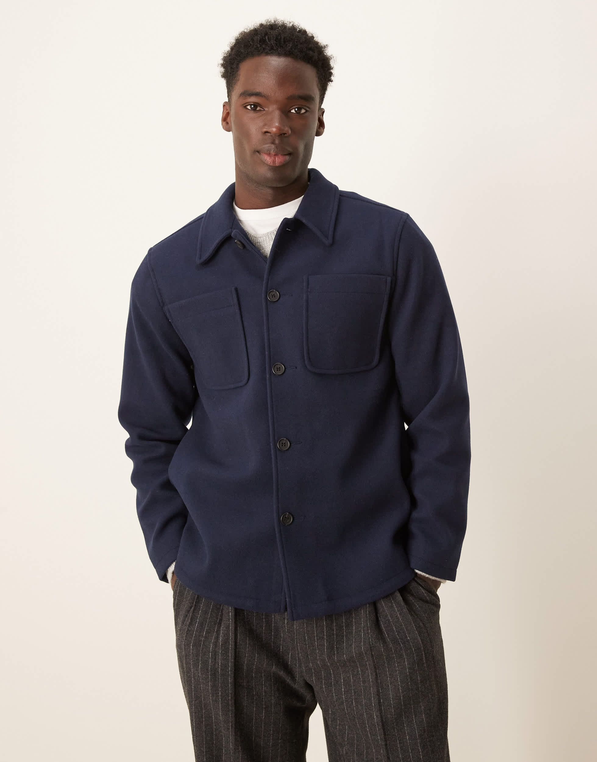 ASOS DESIGN wool look shacket in navy