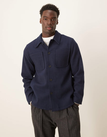ASOS DESIGN wool look shacket in navy