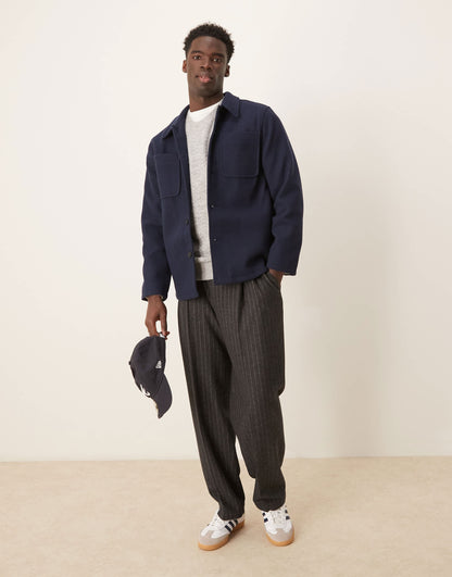 ASOS DESIGN wool look shacket in navy