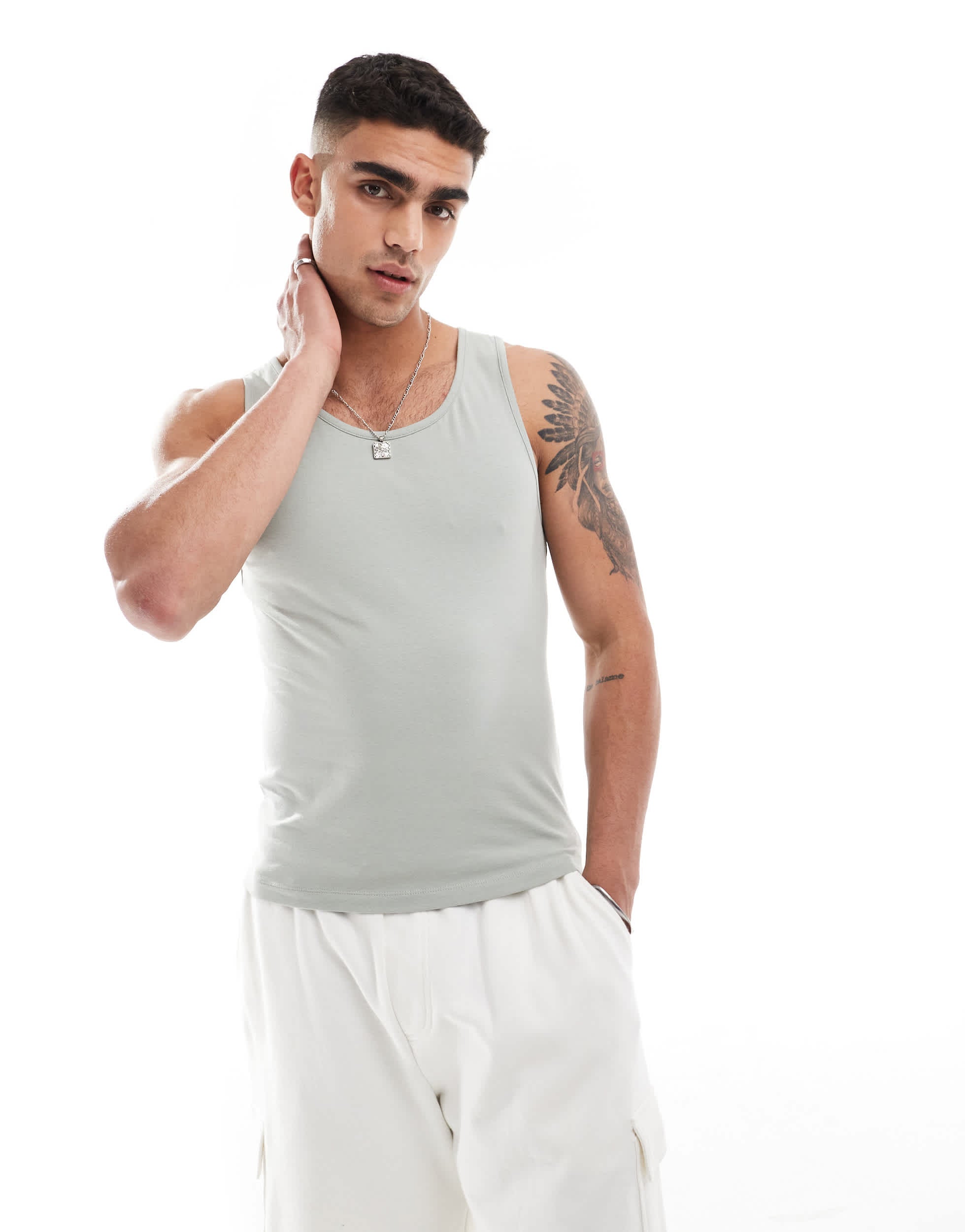 ASOS DESIGN essentials muscle fit vest in light green