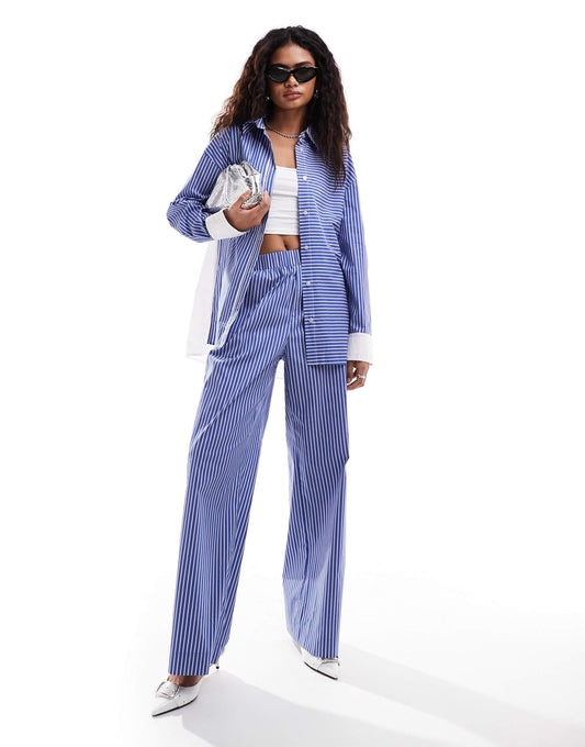 Emory Park stripe wide leg trousers co-ord in blue