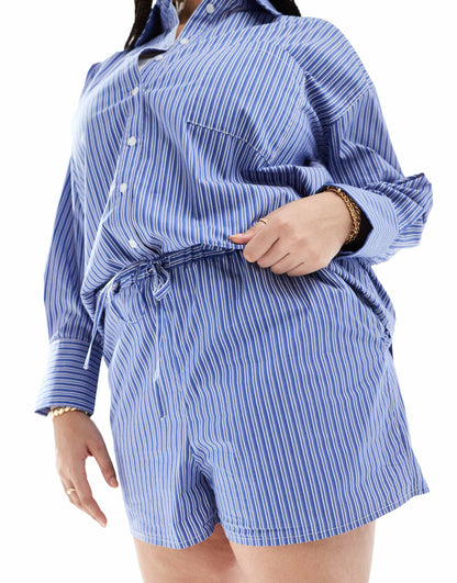 4th & Reckless Plus exclusive poplin shorts with drawstring co-ord in blue stripe