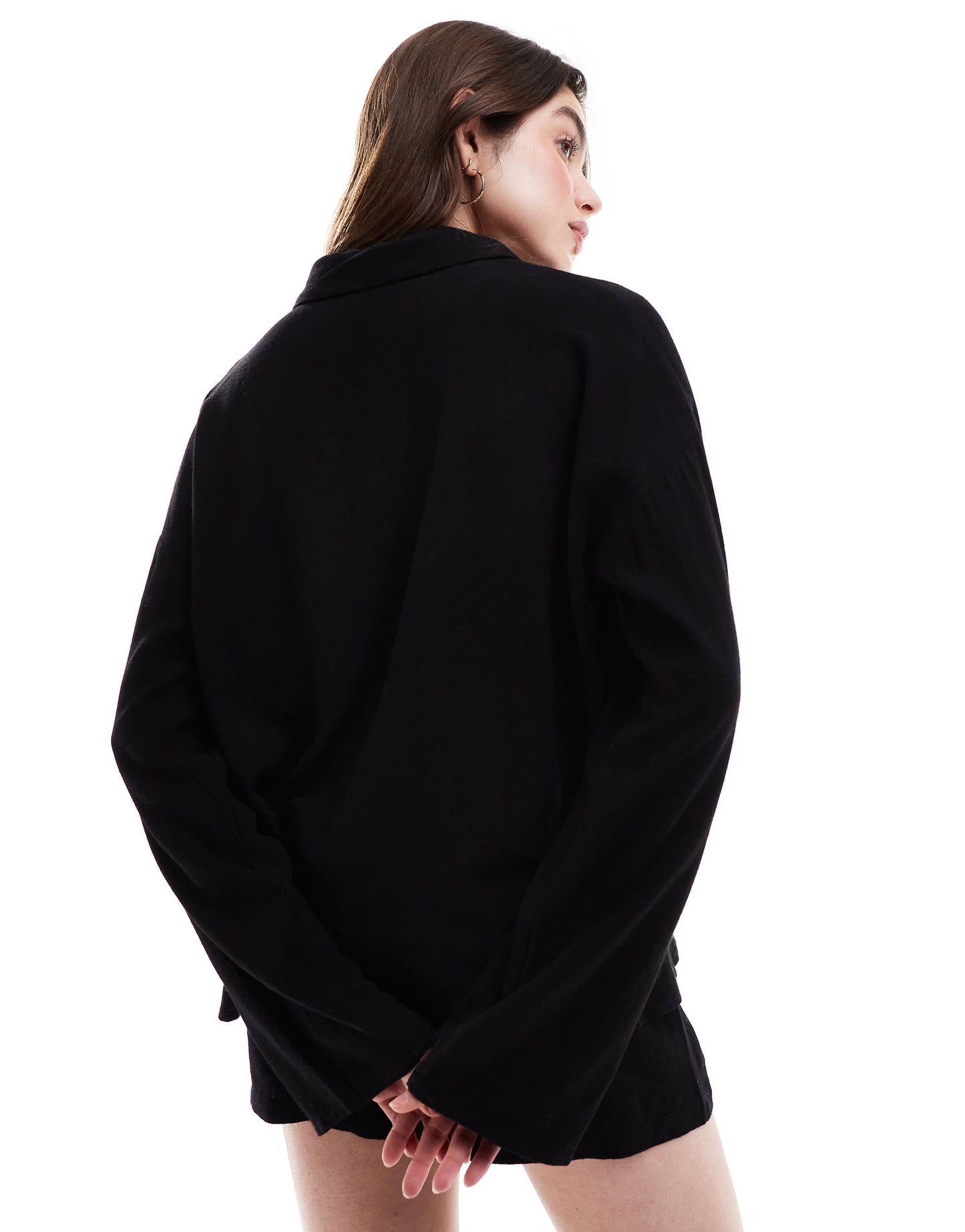 4th & Reckless linen tie front shirt co-ord in black