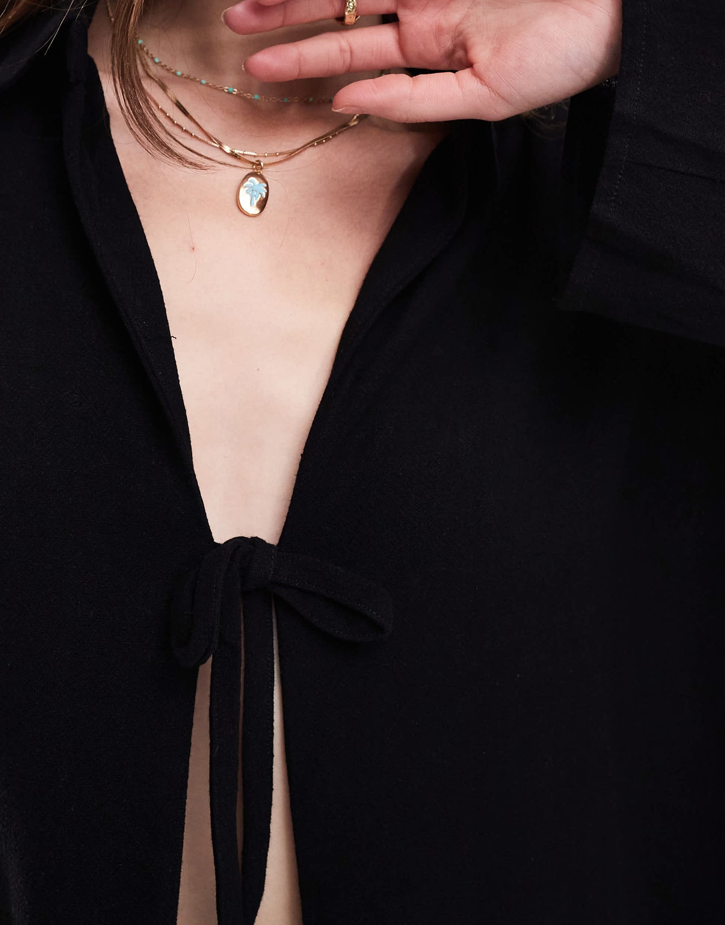 4th & Reckless linen tie front shirt co-ord in black