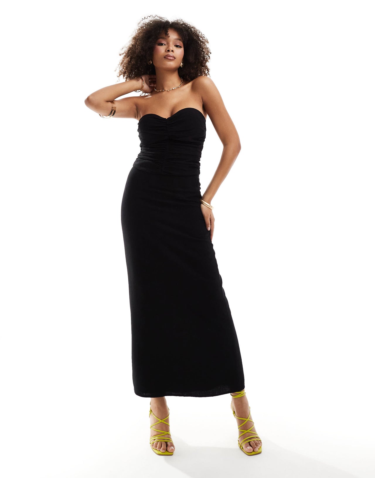4th & Reckless linen column maxi skirt co-ord in black