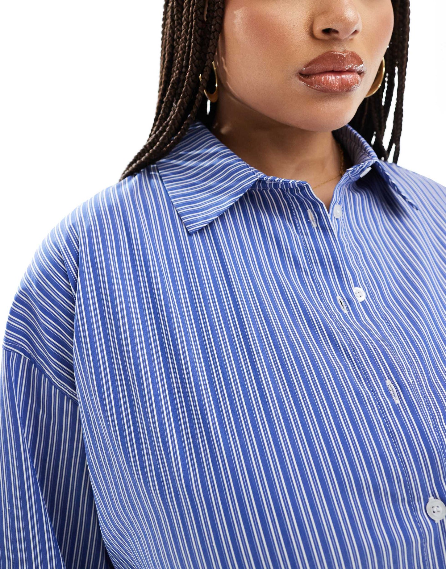 4th & Reckless Plus exclusive oversized poplin shirt co-ord in blue stripe