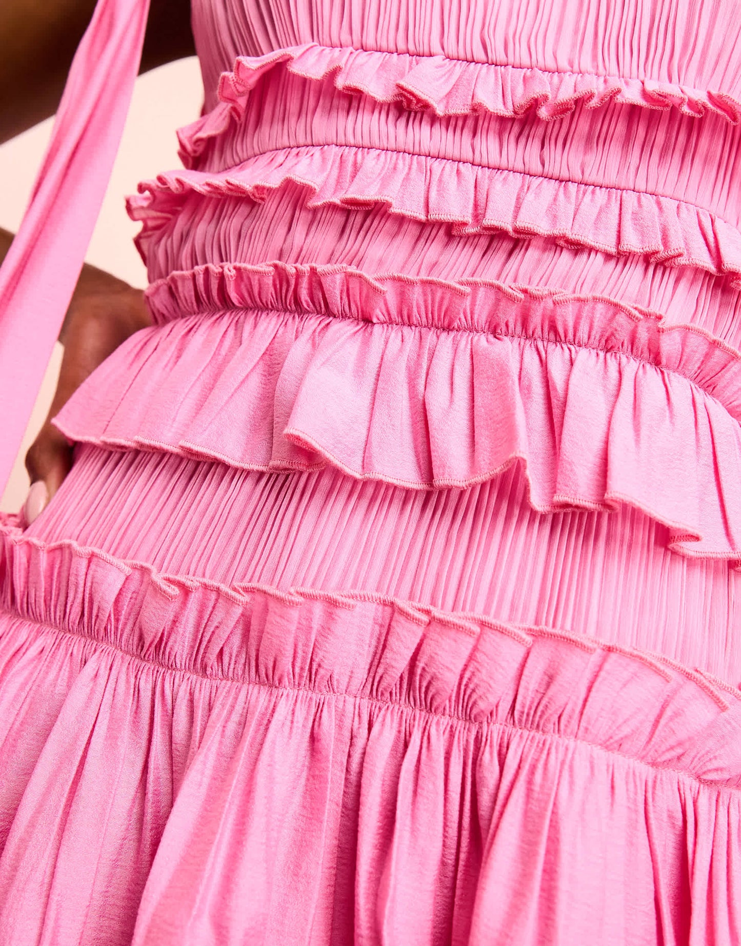 ASOS LUXE ruched peplum mini dress with tie straps in pink
