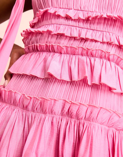 ASOS LUXE ruched peplum mini dress with tie straps in pink