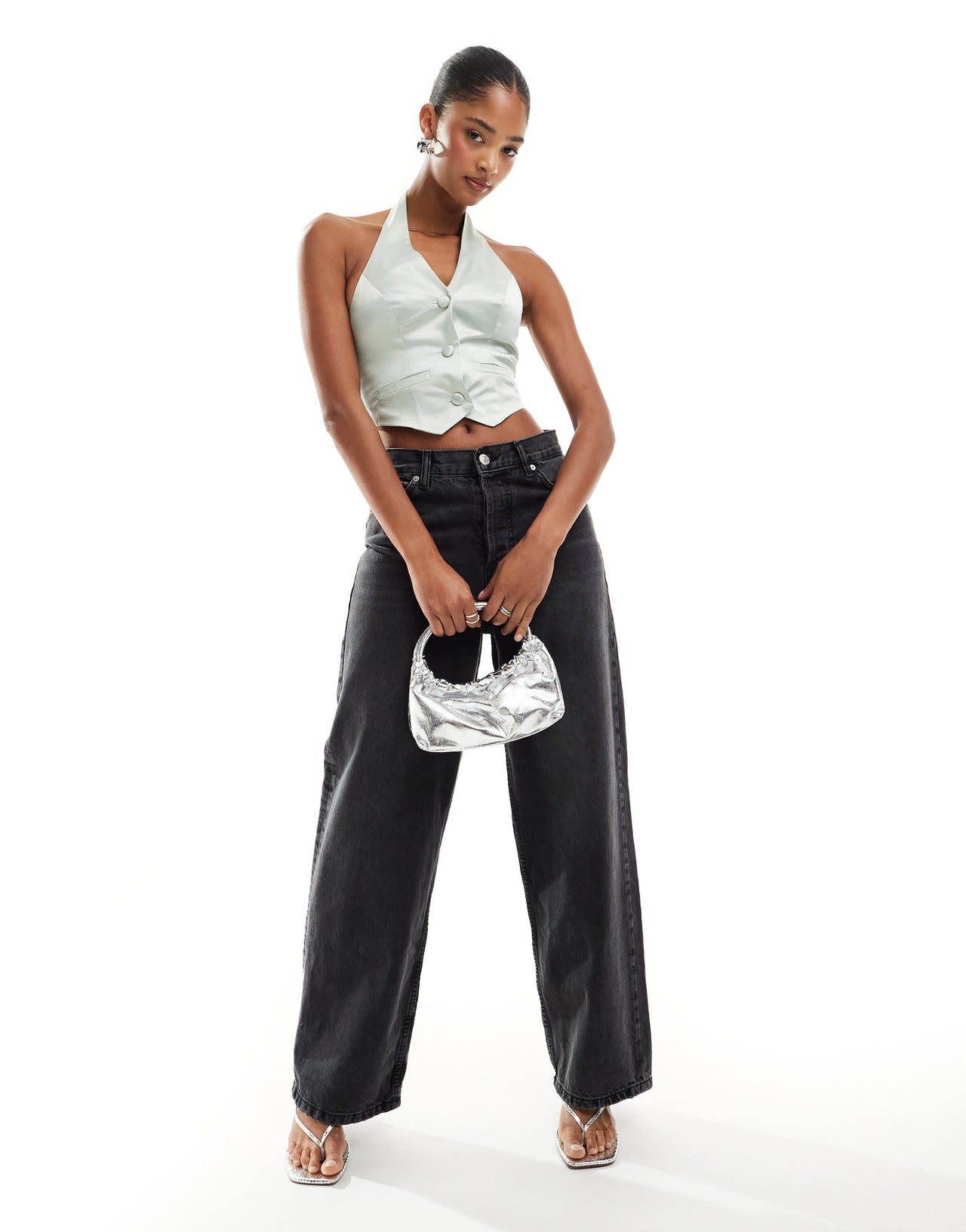 Miss Selfridge satin halter waistcoat co ord