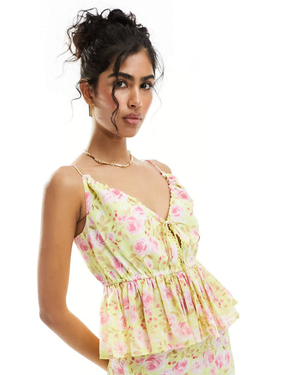 ASOS DESIGN peplum detail cami co-ord top in floral print