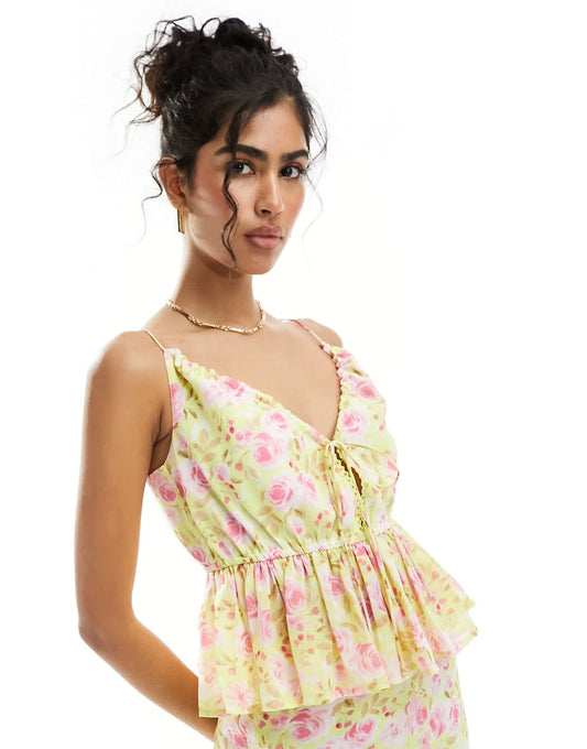 ASOS DESIGN peplum detail cami co-ord top in floral print