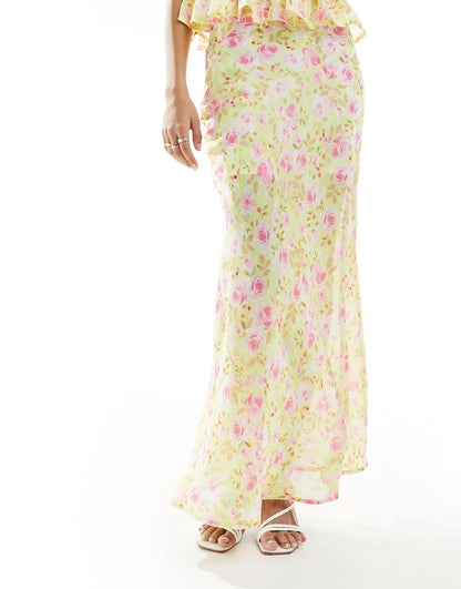 ASOS DESIGN spliced detail co-ord maxi skirt in floral print