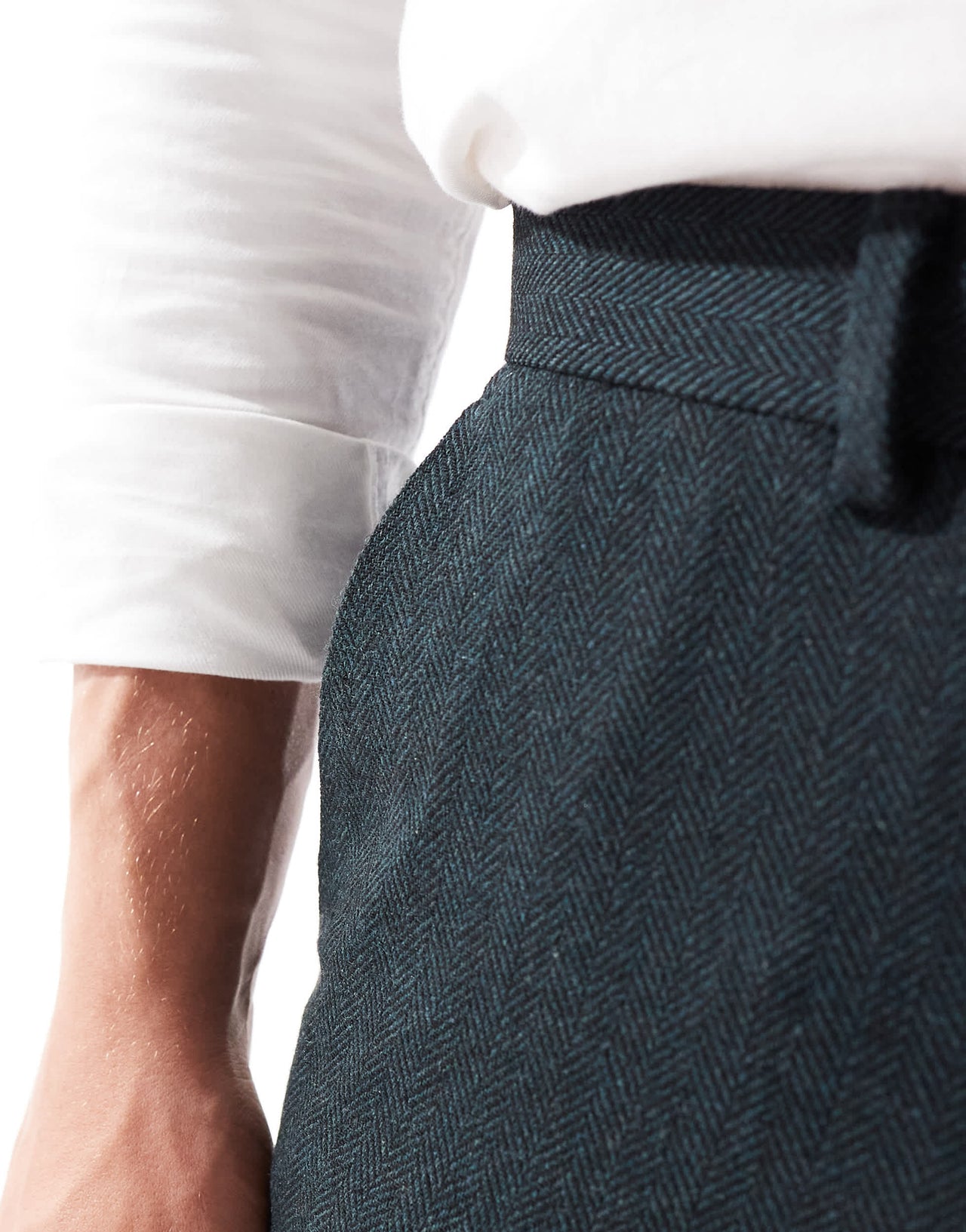 ASOS DESIGN slim fit wool mix suit trouser in herringbone in dark green