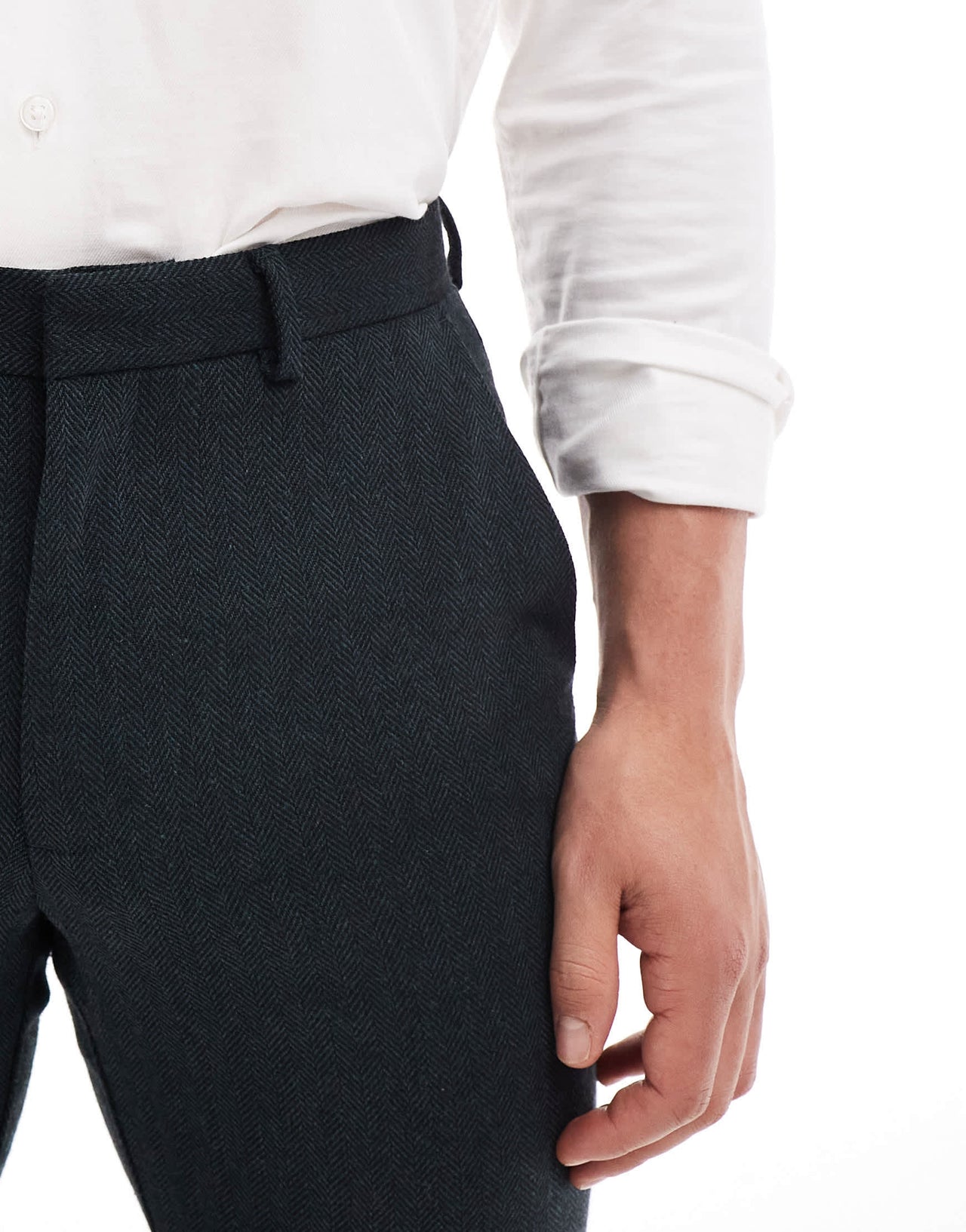 ASOS DESIGN slim fit wool mix suit trouser in herringbone in dark green