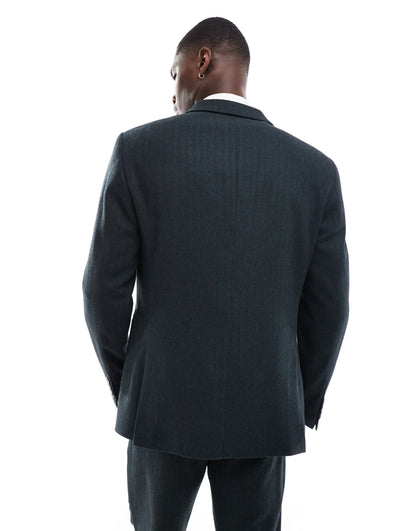 ASOS DESIGN slim fit wool mix suit jacket in herringbone in dark green