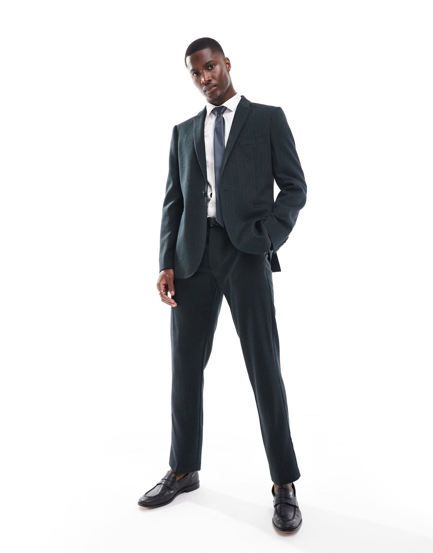 ASOS DESIGN slim fit wool mix suit jacket in herringbone in dark green