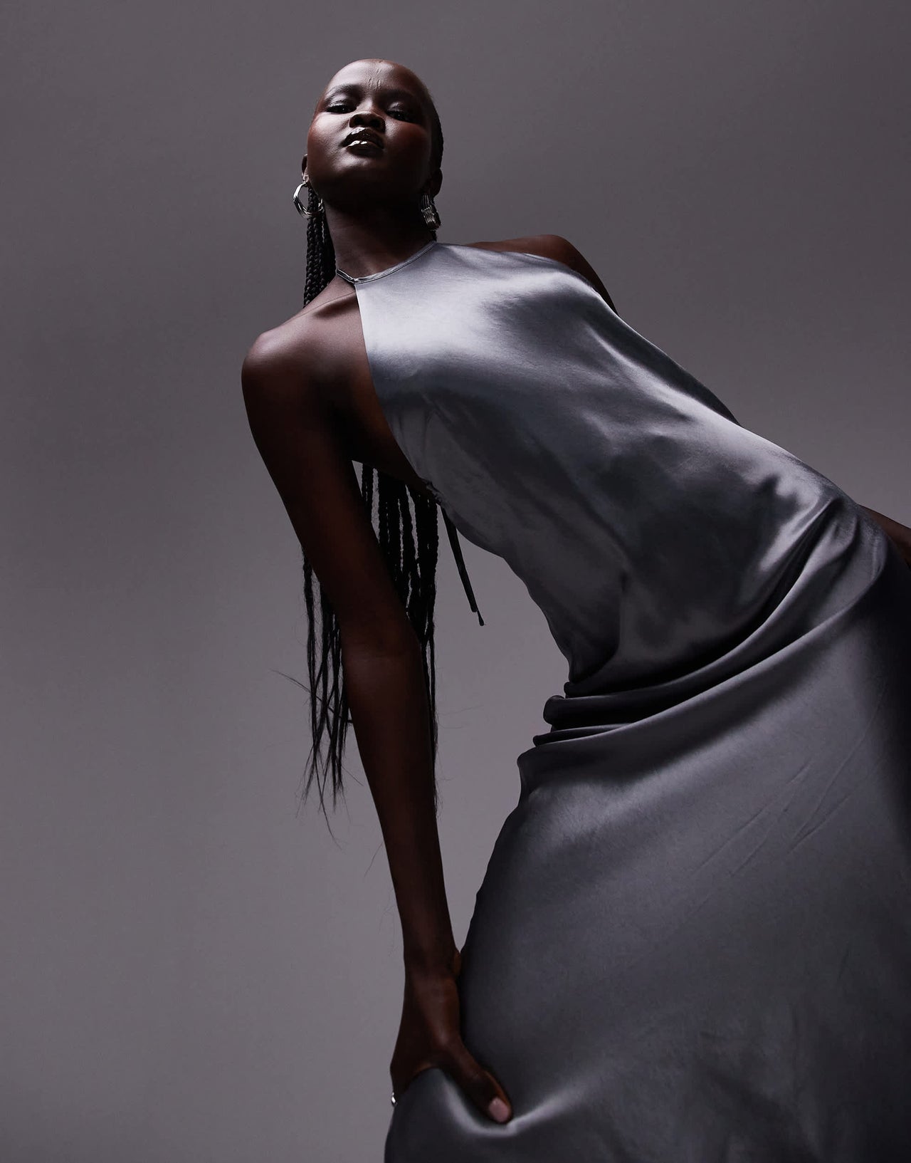 Topshop halter neck maxi dress in grey