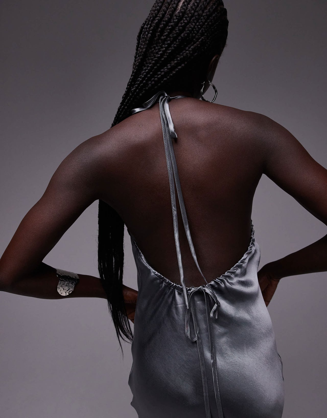 Topshop halter neck maxi dress in grey