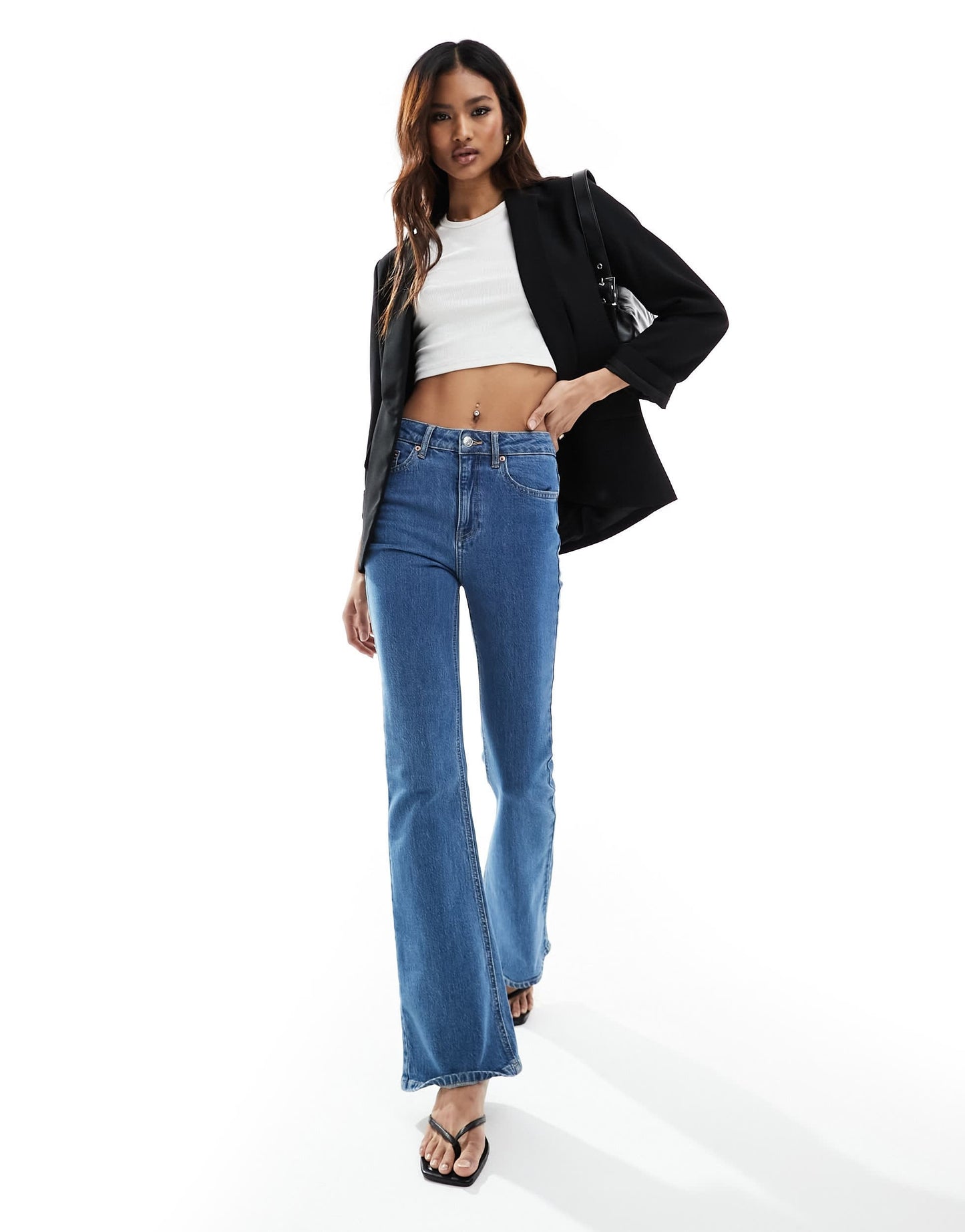 River Island turn up sleeve blazer in black