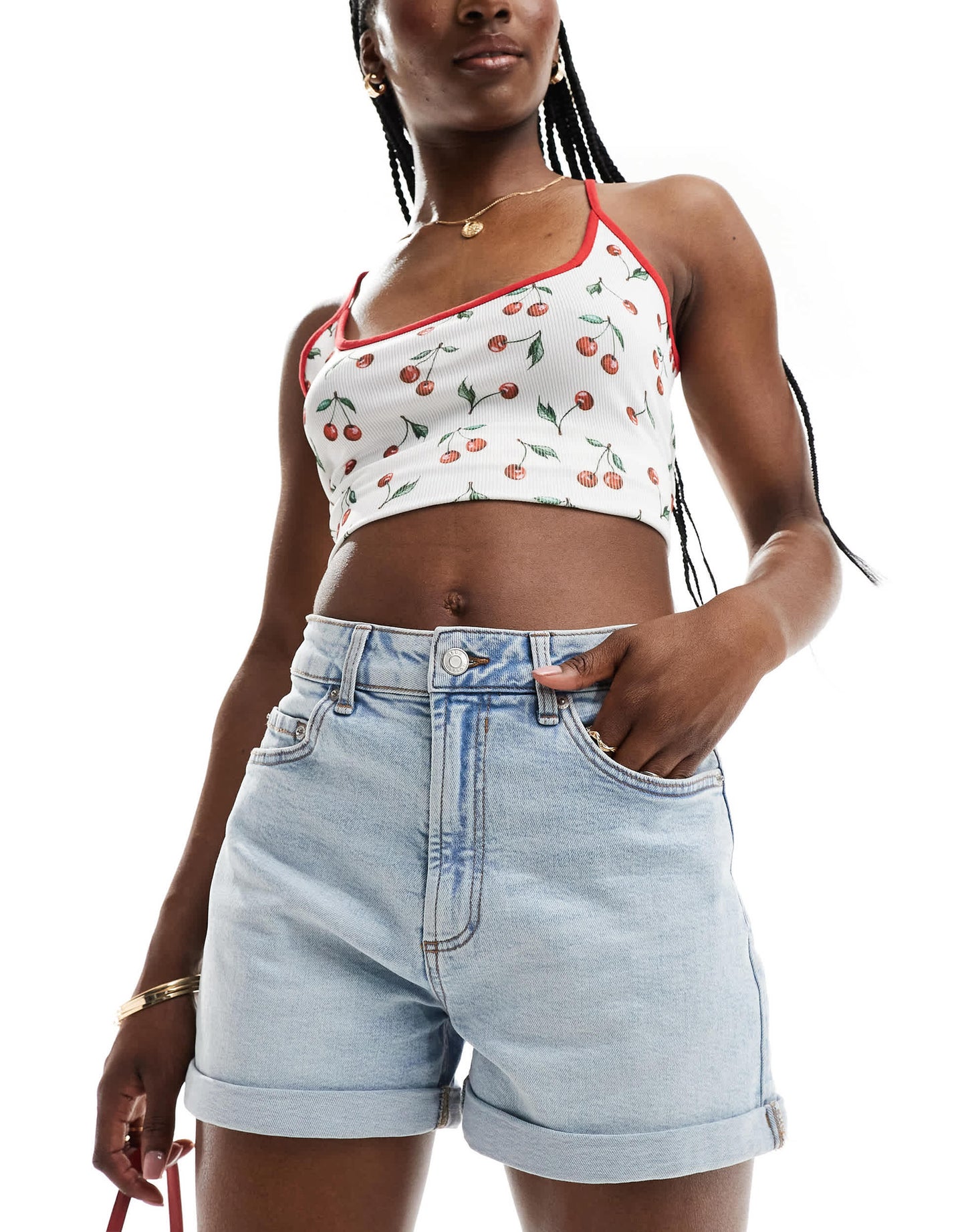 ASOS DESIGN denim comfort mom short in bleach wash