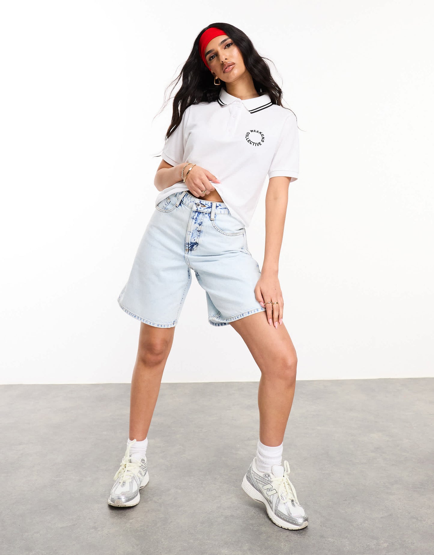 Weekend Collective longline denim shorts in light blue wash