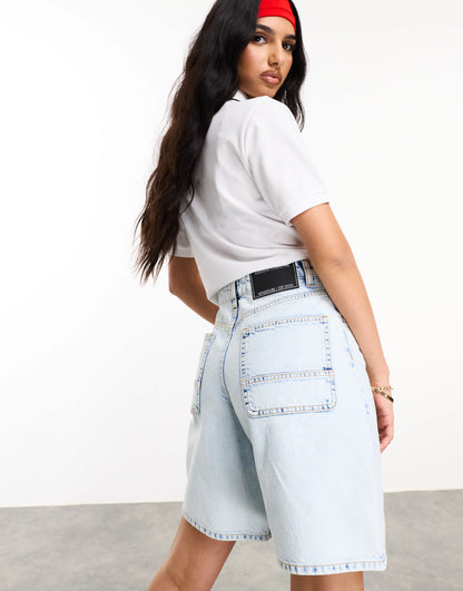 Weekend Collective longline denim shorts in light blue wash