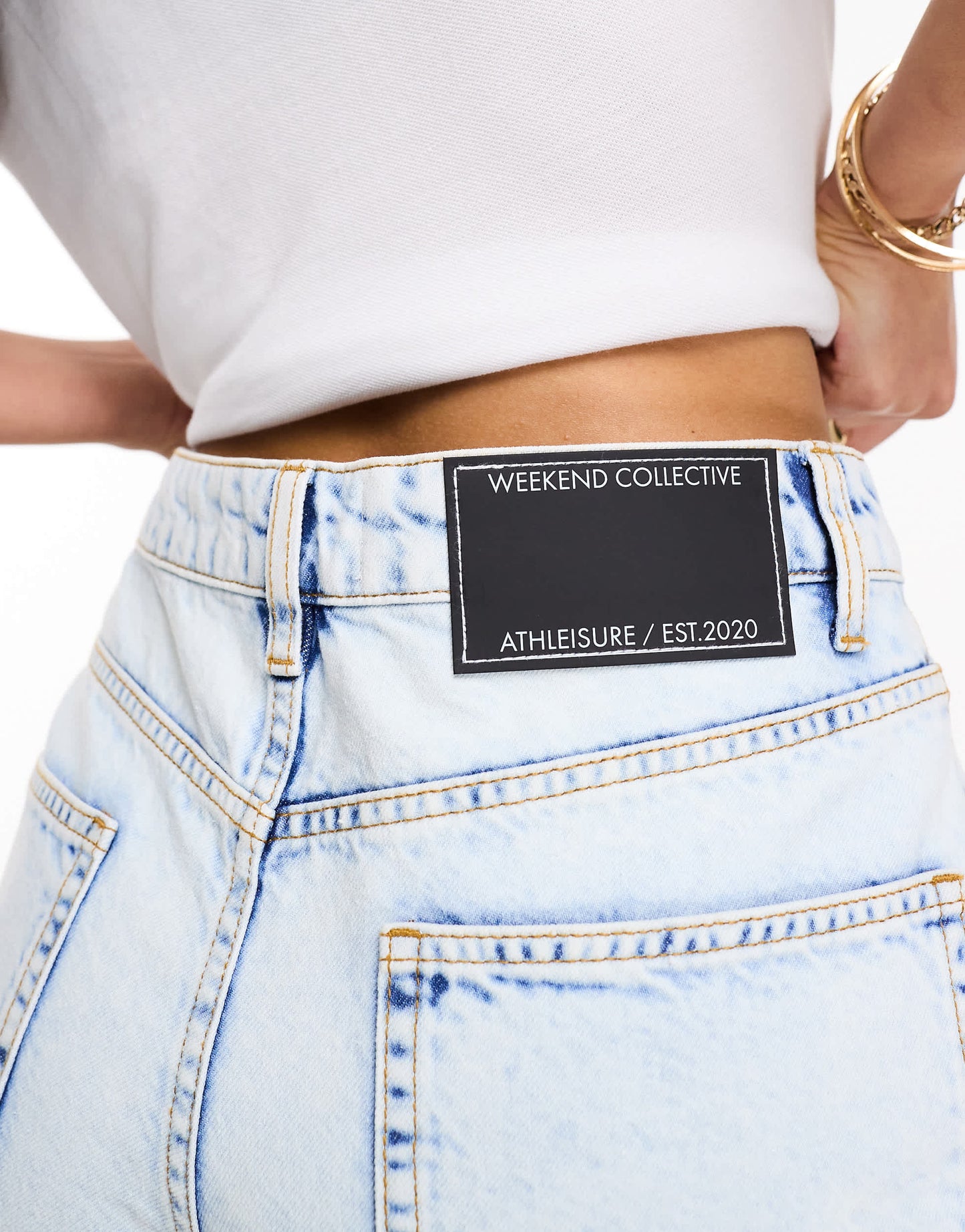 Weekend Collective longline denim shorts in light blue wash