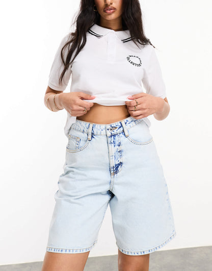 Weekend Collective longline denim shorts in light blue wash