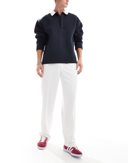 ASOS DESIGN pull on smart straight leg elasticated waist trousers in white texture
