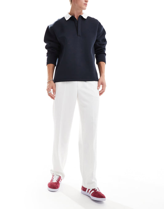 ASOS DESIGN pull on smart straight leg elasticated waist trousers in white texture