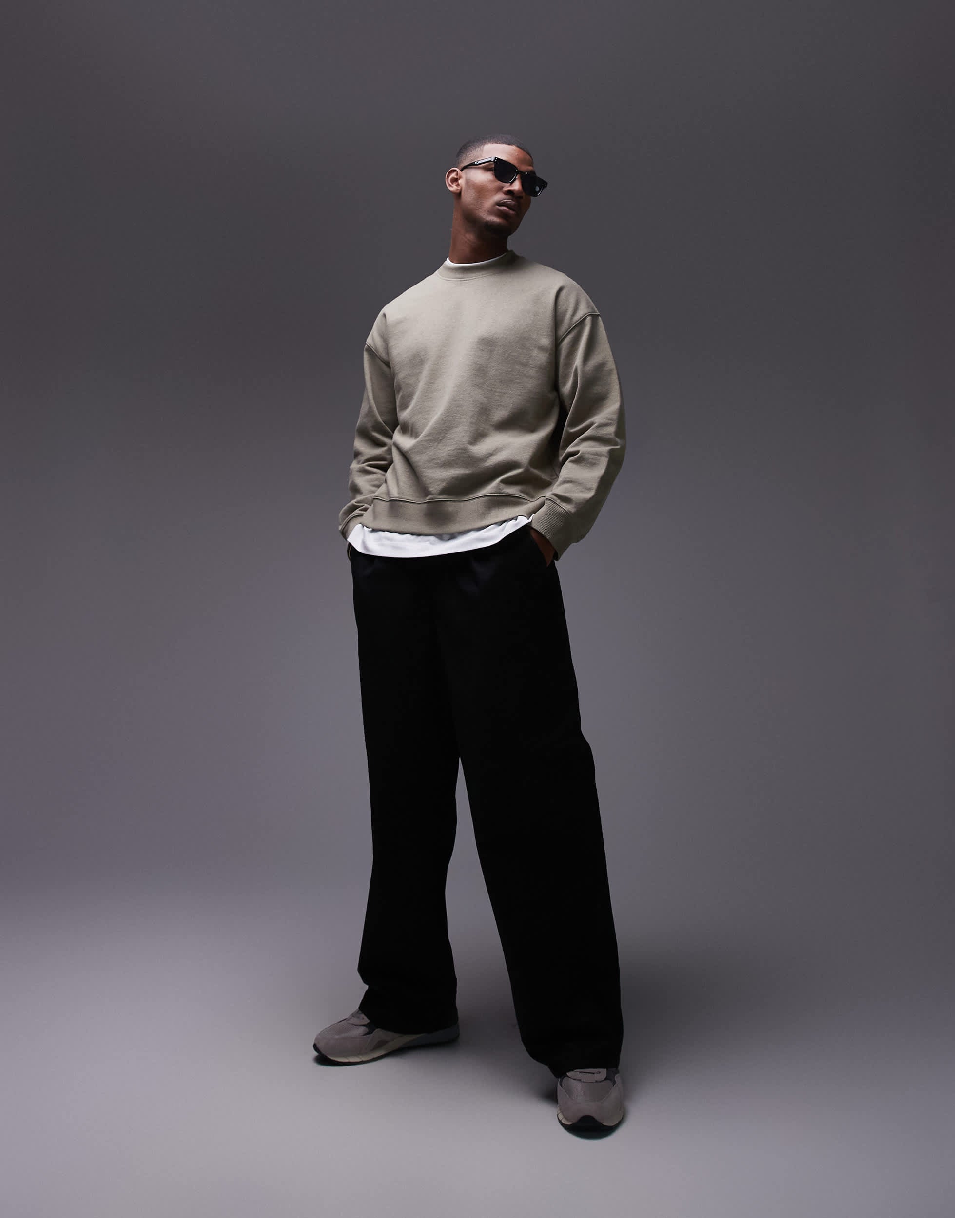 Topman oversized  fit linen blend crew sweatshirt in khaki