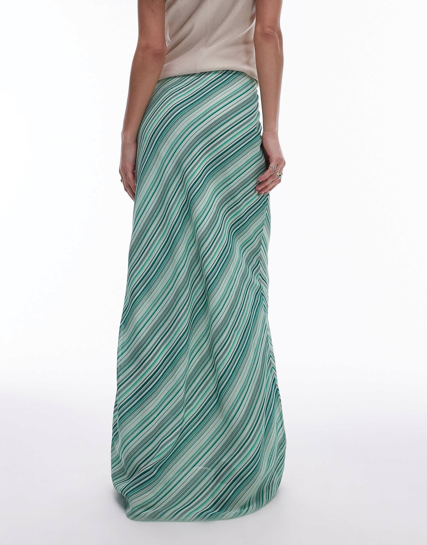 Topshop georgette maxi skirt in green diagonal stripe