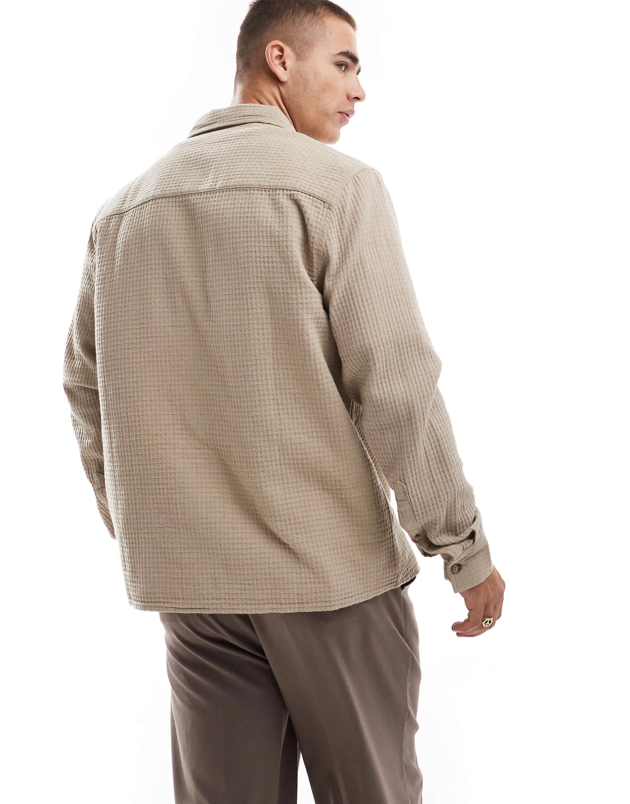 ASOS DESIGN overshirt in waffle in stone