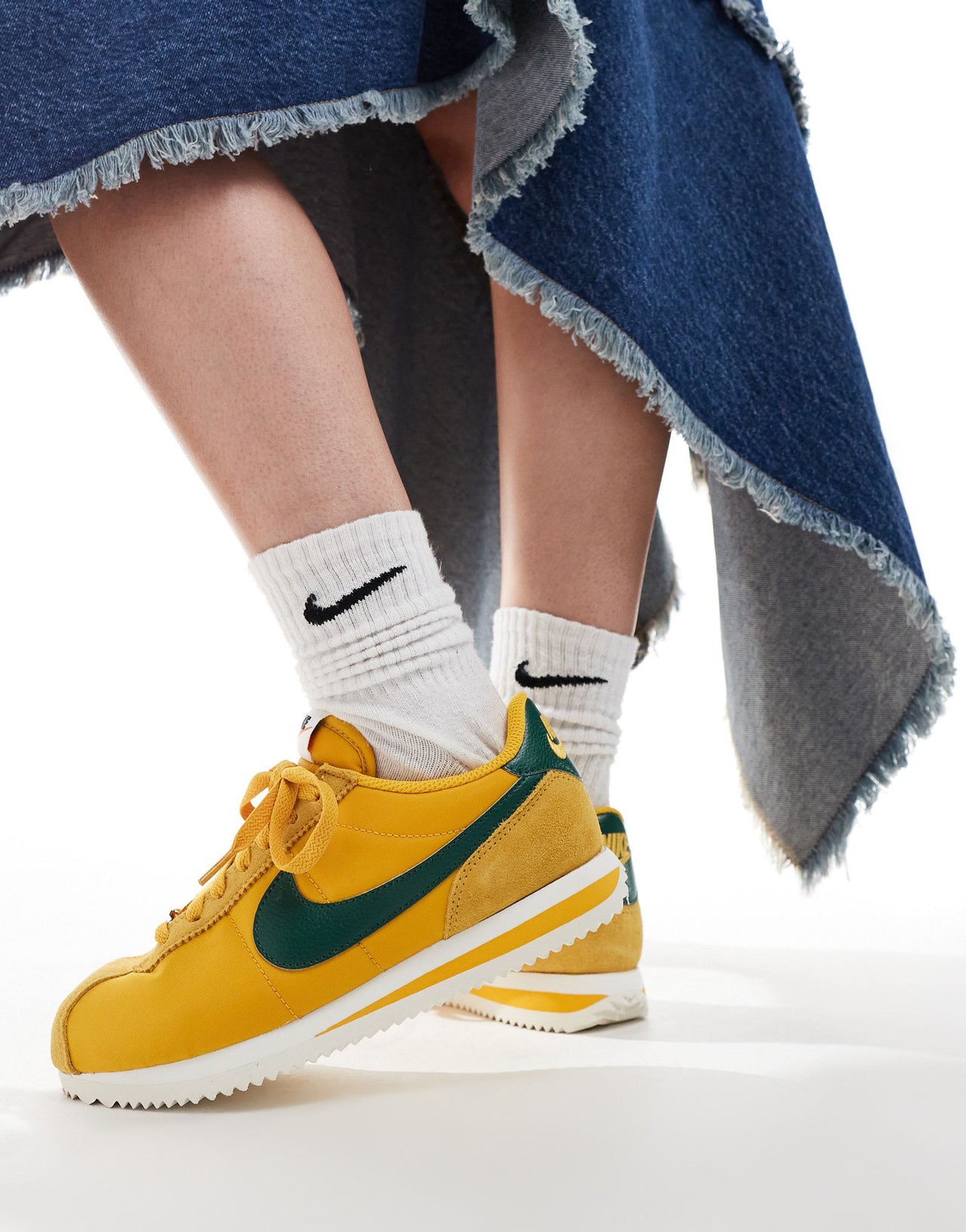 Nike Cortez TXT trainers in yellow and green