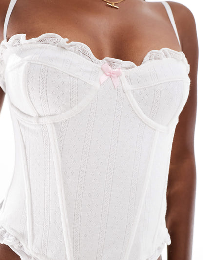 Wild Lovers Jennifer pointelle corset with bow details in white