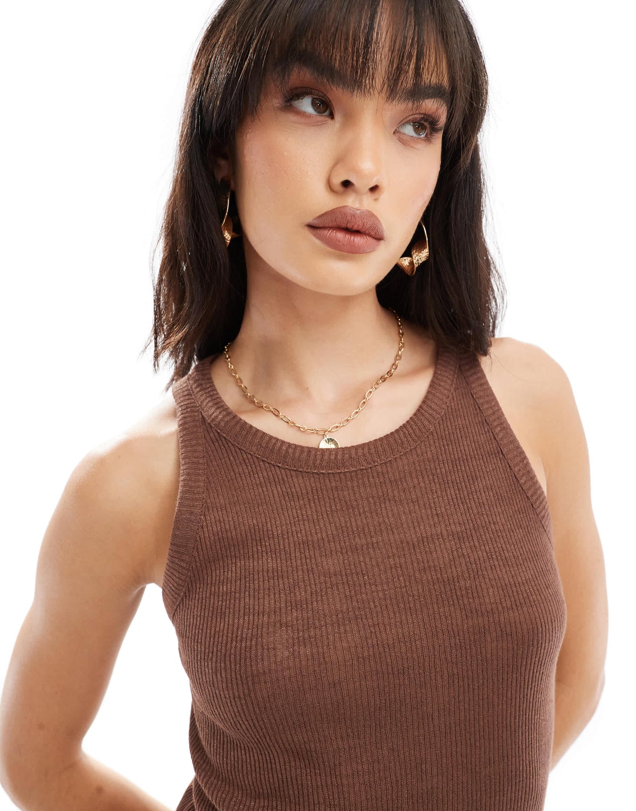 New Look racer tank midi dress in brown