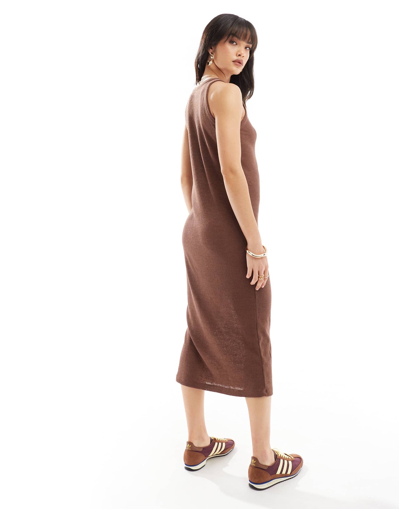 New Look racer tank midi dress in brown
