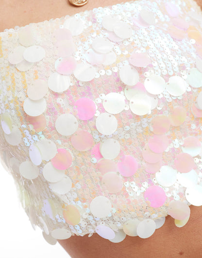 New Look sequin crop top in white