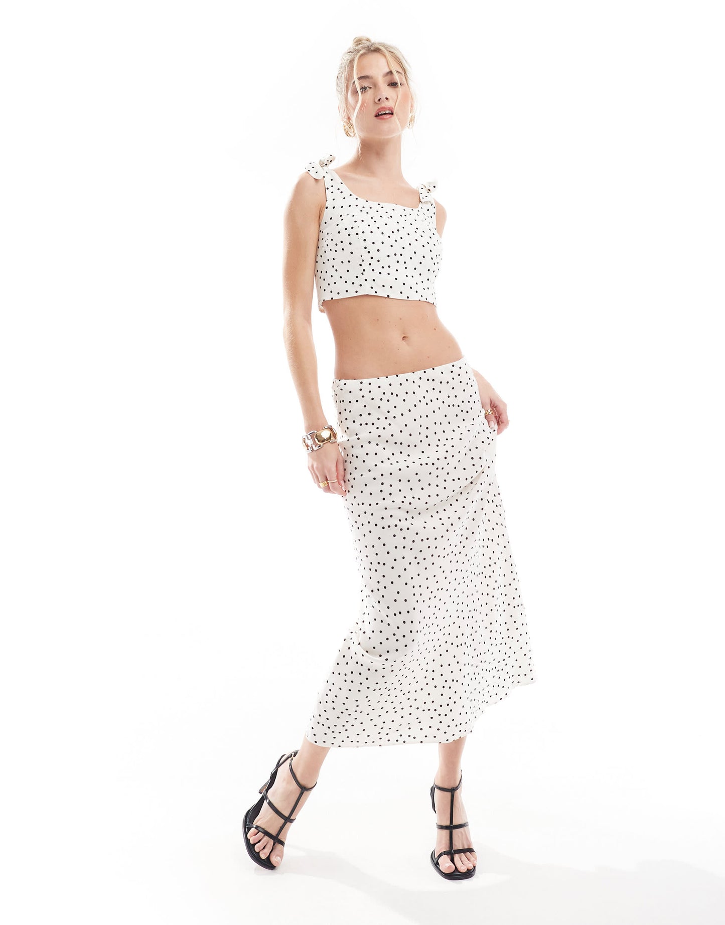 New Look tie shoulder cami top in white