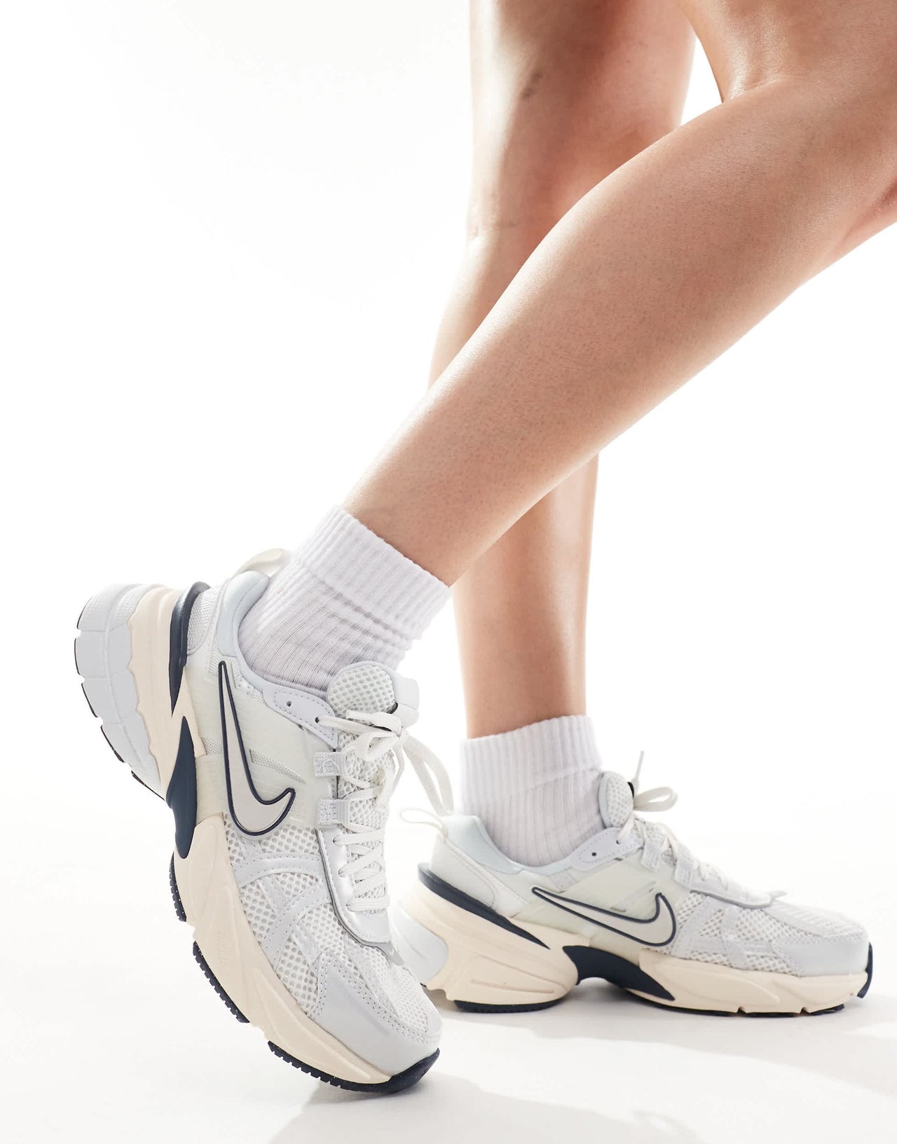 Nike V2K Run trainers in white and navy
