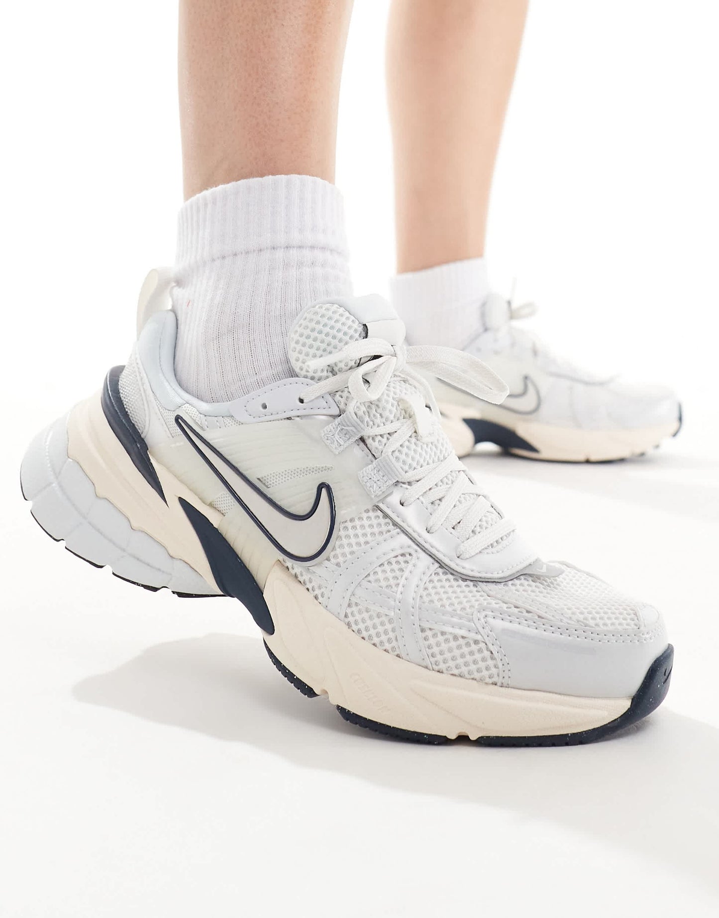 Nike V2K Run trainers in white and navy