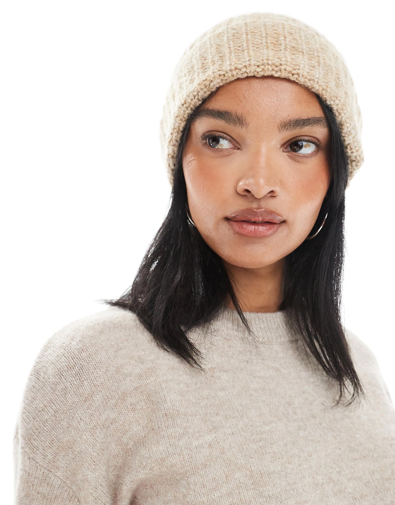 ASOS DESIGN chunky knit beanie in oatmeal
