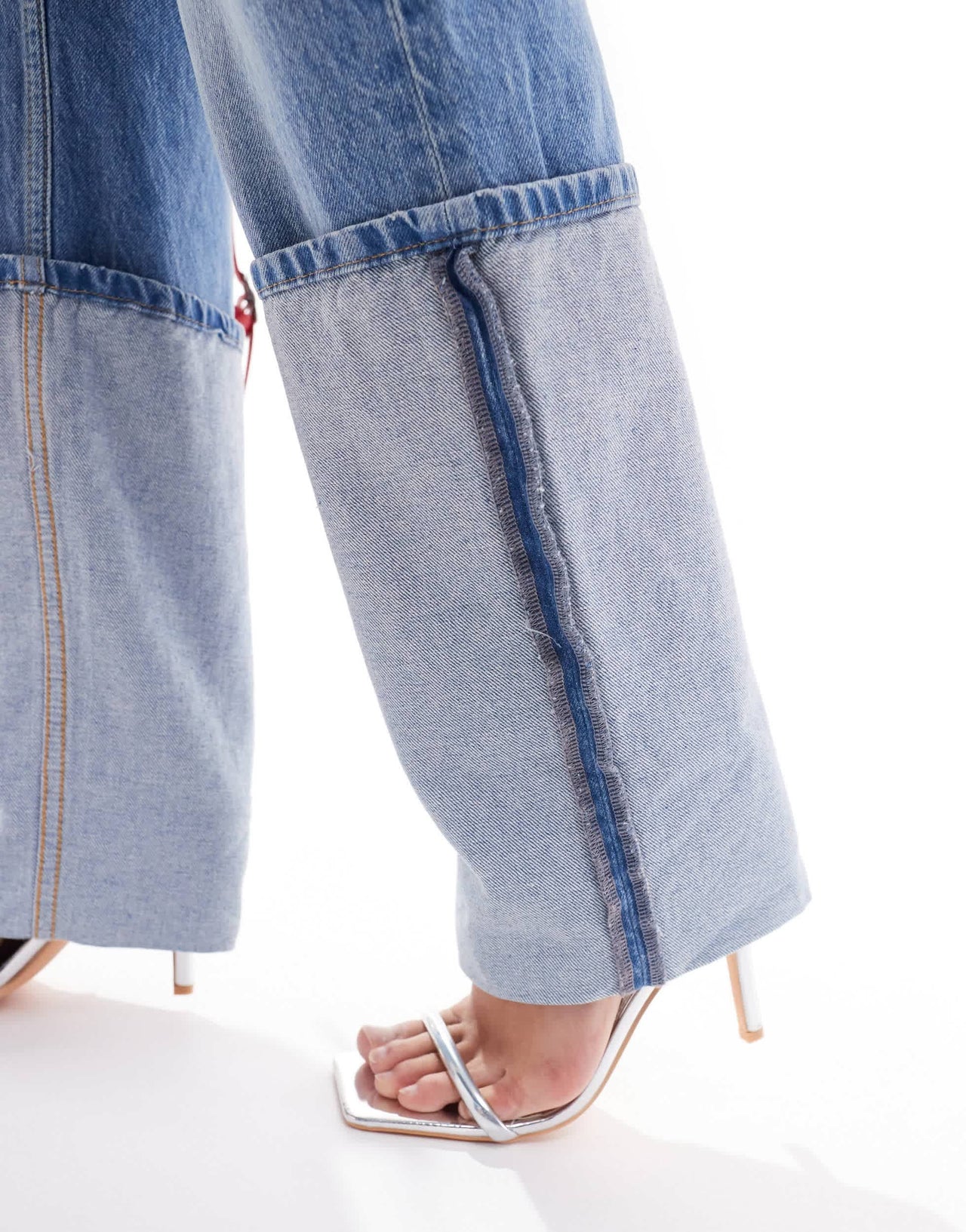 Mango double fold ruched hem jeans in blue